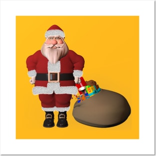 Merry Christmas Santa With Big Gift Bag Posters and Art